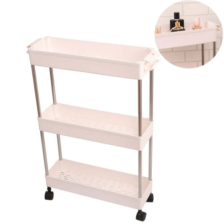 Plastic 4 Layer Folding Trolly - Plastic Material | 40x24x15 Cm, Multi-layer Design For Effective Storage In Bathroom, Laundry Room, Or Bedroom