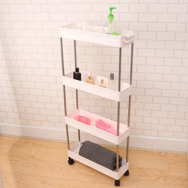 Plastic 4 Layer Folding Trolly - Plastic Material | 40x24x15 Cm, Multi-layer Design For Effective Storage In Bathroom, Laundry Room, Or Bedroom