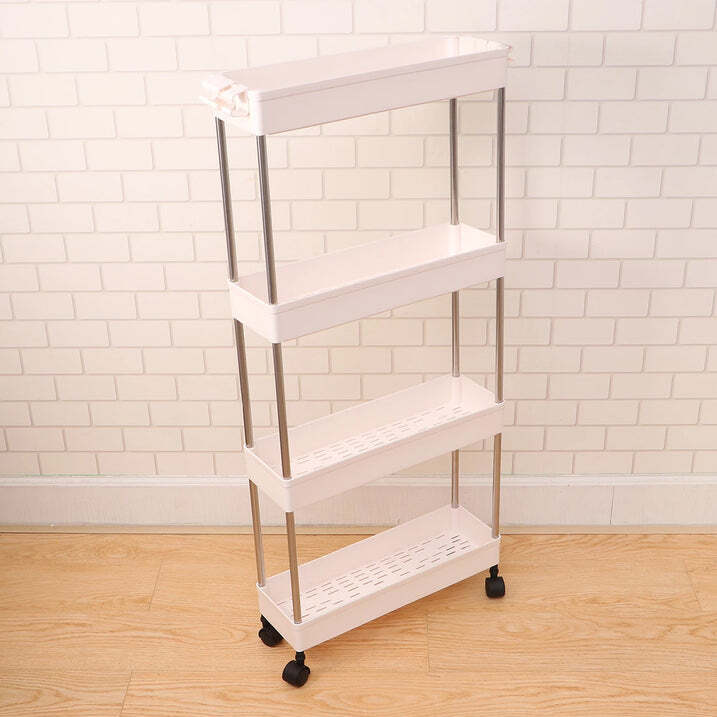 Plastic 4 Layer Folding Trolly - Plastic Material | 40x24x15 Cm, Multi-layer Design For Effective Storage In Bathroom, Laundry Room, Or Bedroom