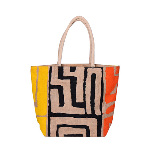 मल्टीकलर J905 जूट हैंड प्रिंटेड बैग