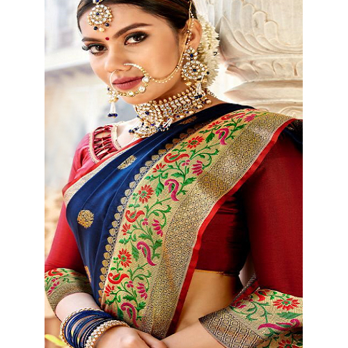 Ladies Designer Saree - Silk, 5.5 Meters X 1.15 Meters, Blue | Embroidered Pattern, Easy To Drape, Ideal For Weddings