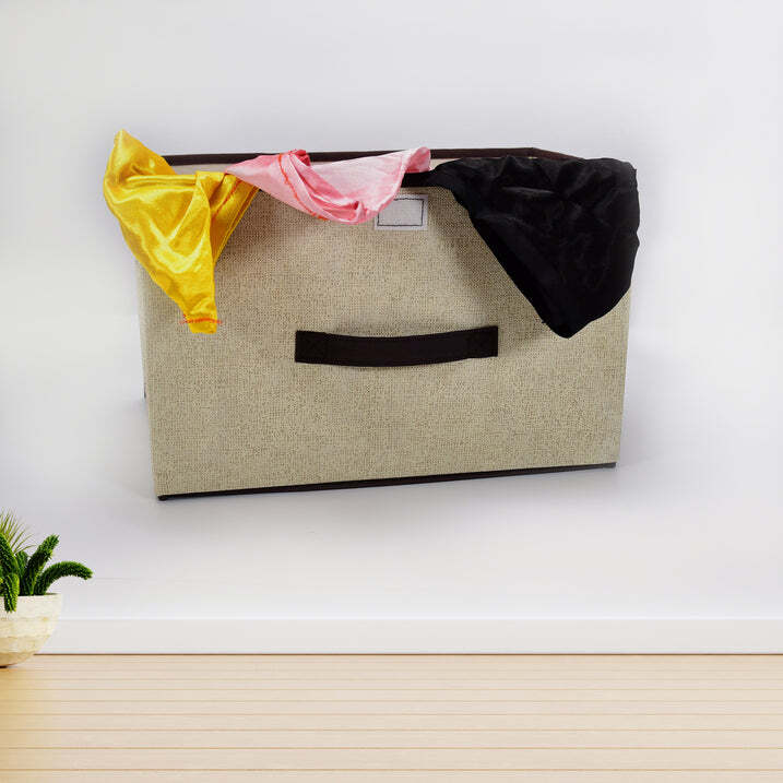 Foldable Storage Box - Cotton & Linen, 38x25x3 Cm | Mix Color, Includes Lid & Handles, Ideal For Nursery, Closet, & Bedroom Organizer