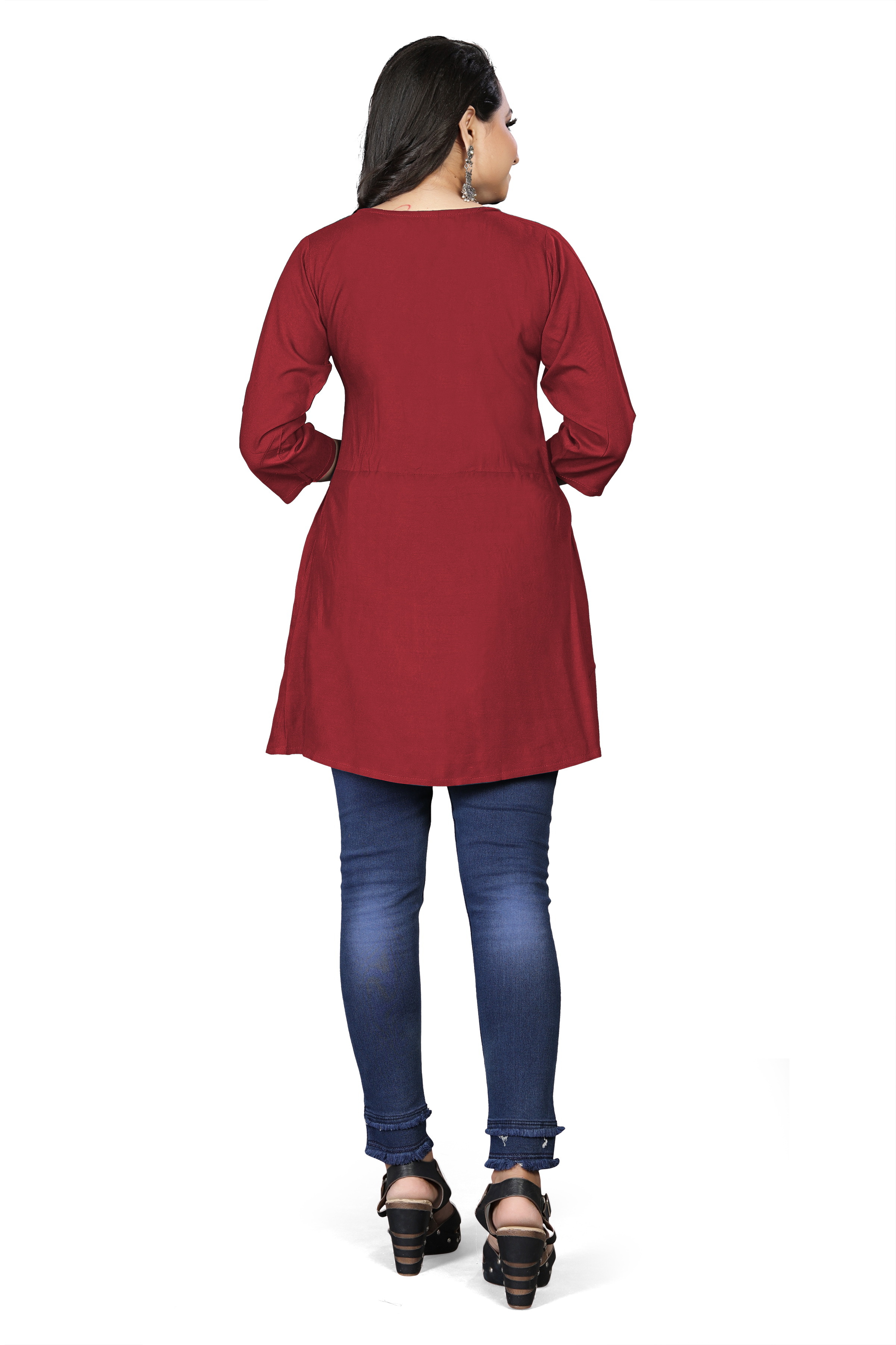 Fancy Kurta Of Ladies - Rayon Fabric, Long Top, Maroon Color | Smooth Texture, Versatile For Office And Party, Skin-friendly Design