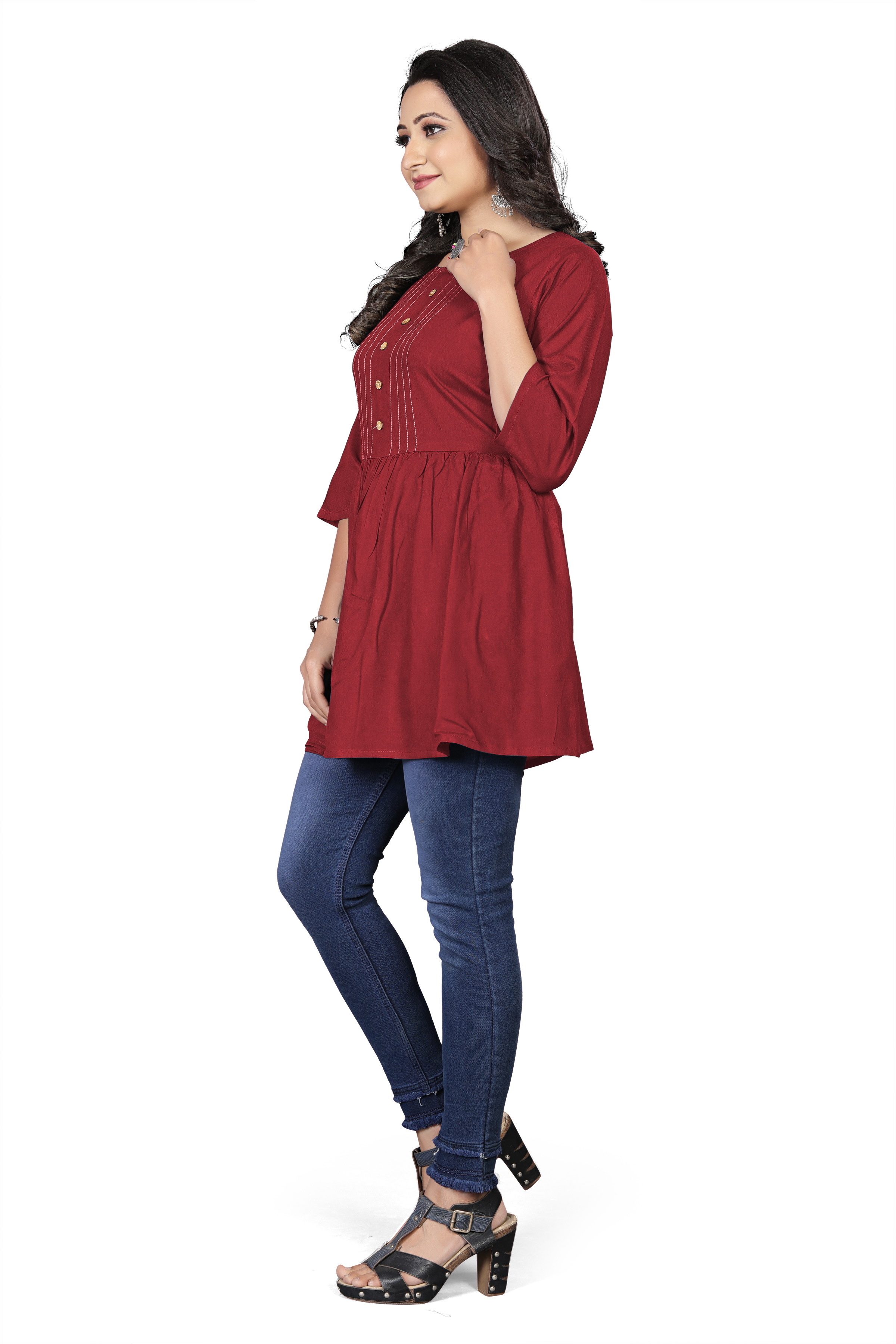 Fancy Kurta Of Ladies - Rayon Fabric, Long Top, Maroon Color | Smooth Texture, Versatile For Office And Party, Skin-friendly Design