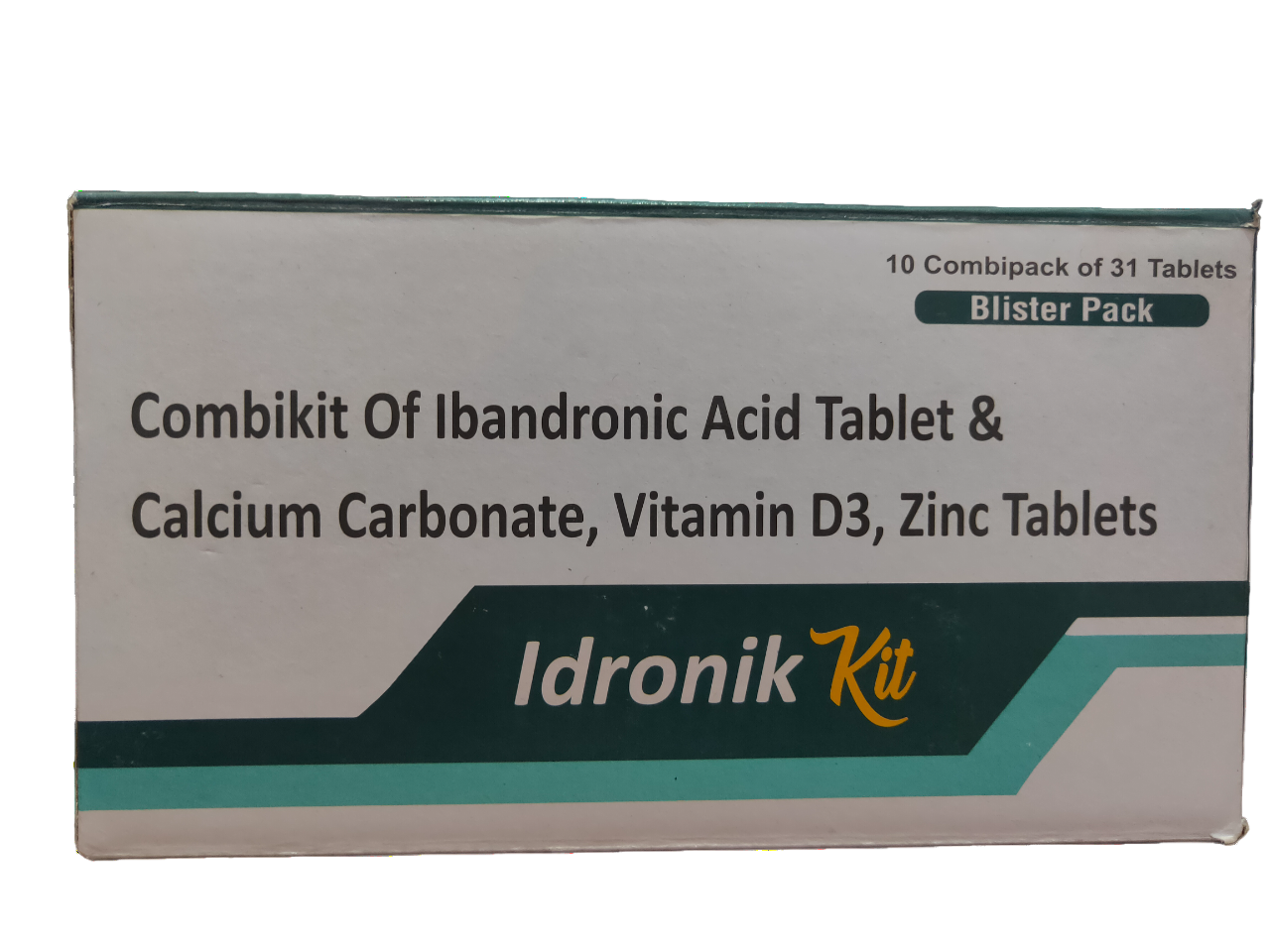 Idronik Kit Ingredients: 1 Tab Ibandronic Acid-150 Mg + 30 Tablet Of Calcium Carbonate 500mg+vitamin D3 +Zinc.