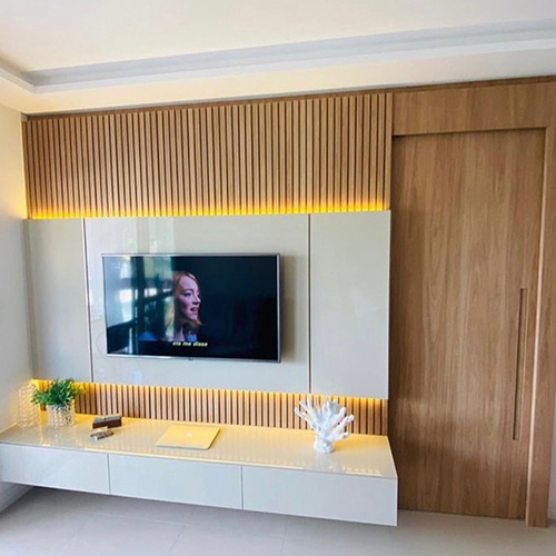 Modular Living Room Interior Design Services - Wood And Glass Materials, Variable Dimensions | Modern Aesthetic, Led Integrated Lighting, Custom Finishes, Space Planning