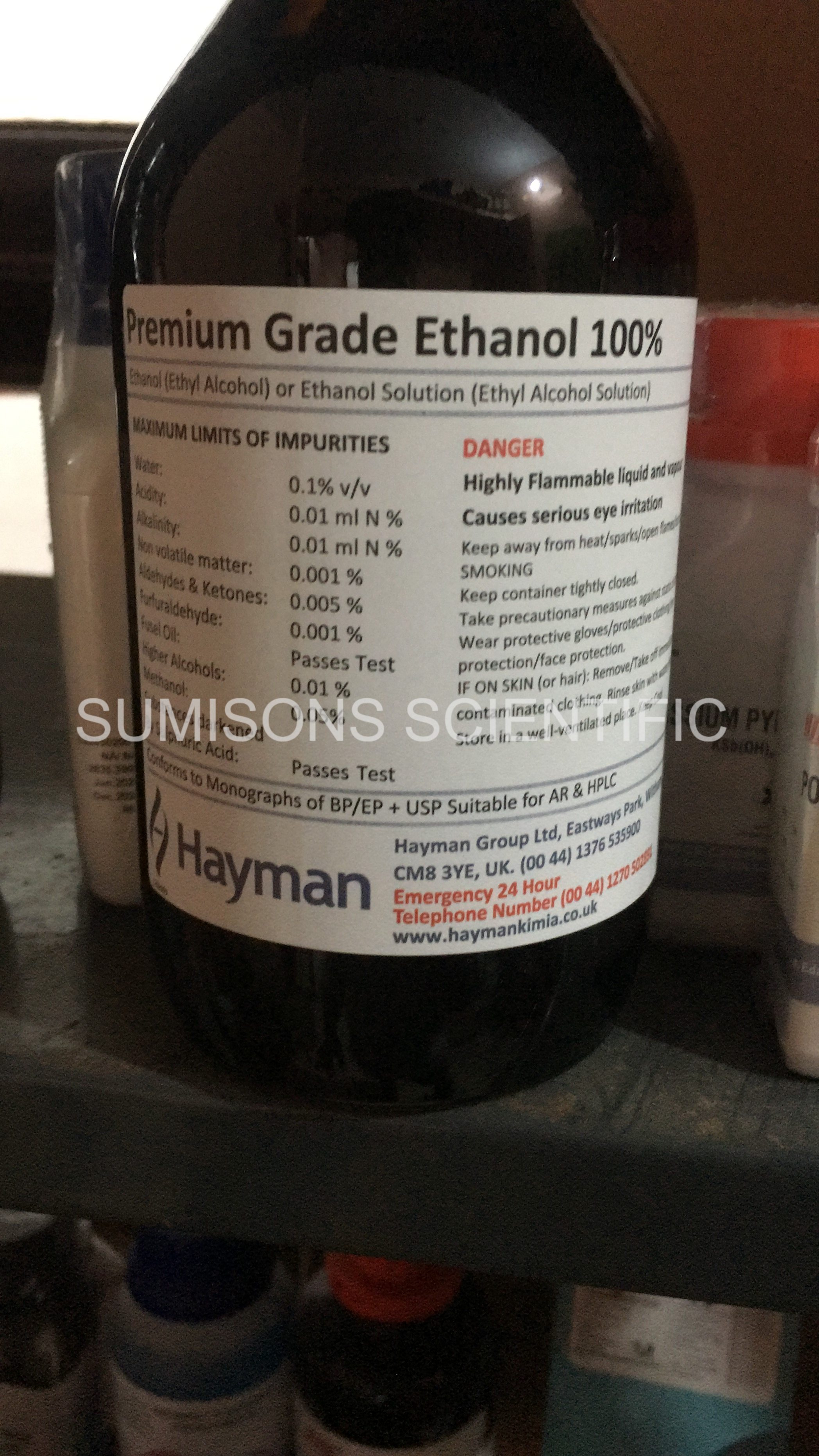 Ethanol Hayman - 100% Pure Ethyl Alcohol, Ar Grade, Amber Color, High Purity 99.9%, Versatile Use, Packaged In Bottles - Batch: 20220, 8 Kg