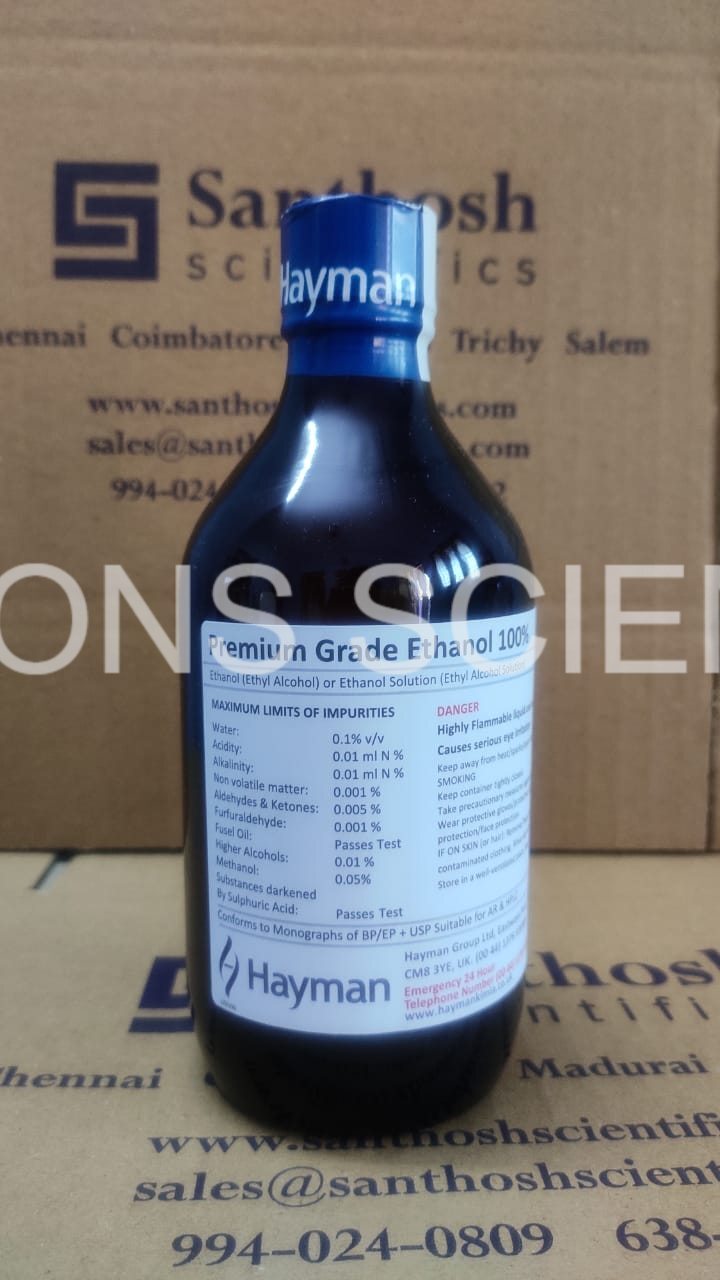 Ethanol Hayman - 100% Pure Ethyl Alcohol, Ar Grade, Amber Color, High Purity 99.9%, Versatile Use, Packaged In Bottles - Batch: 20220, 8 Kg