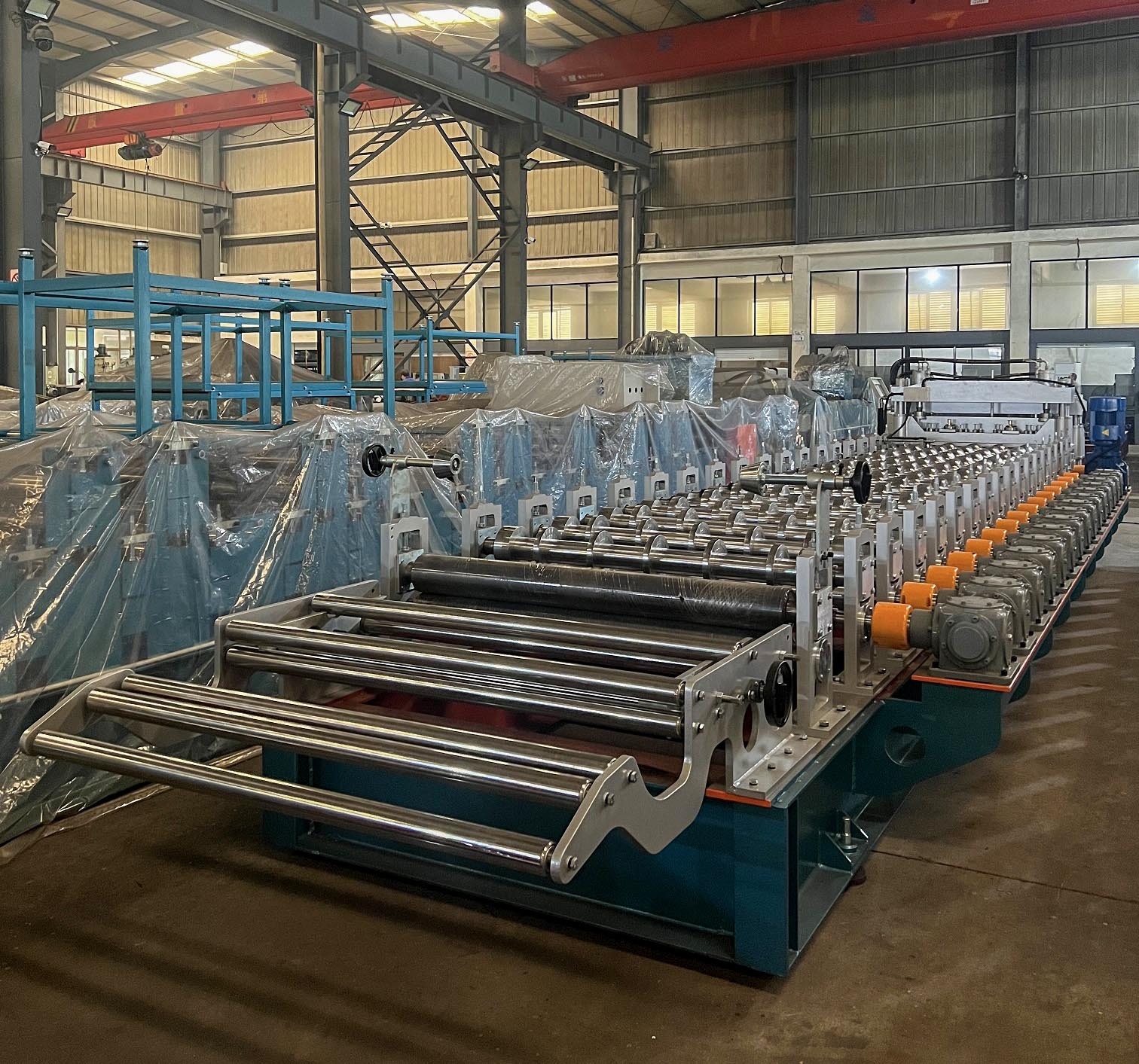 Metrocopo Tile Auto Roll Forming Machine - Steel Coil Sheet, 8.5x2.1x1.6 Meter, Blue | Automatic, 5-6m/min Rolling Speed, Plc Control, Hydraulic Cutting System, 3-year Warranty, 17 Roller Stations, 72mm Solid Steel Shafts