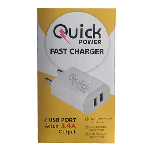 2 Usb Port Fast Charger - Plastic Body, Available In Various Colors, Compatible With Android Devices | Quick Charging Solution For Multiple Devices