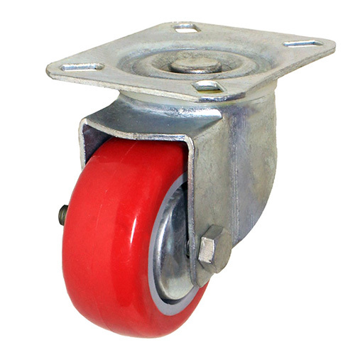 3 Inch Red Polyurethane Caster Wheel - Finish: Galvanized