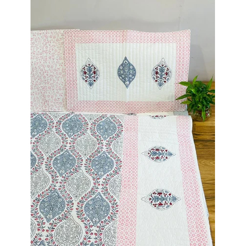 White Hand Block Double Bed Sheet