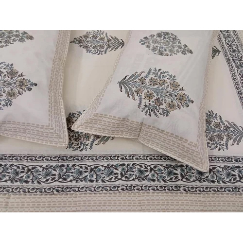 White Hand Block Double Bed Sheet