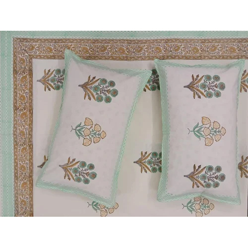 Cotton Printed Bed Sheet - 100% Cotton, King Size, Blue Color | Quick Dry, Printed Pattern, Plain Style