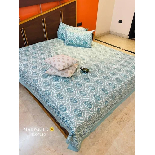 Cotton Printed Bed Sheet - 100% Cotton, King Size, Blue Color | Quick Dry, Printed Pattern, Plain Style