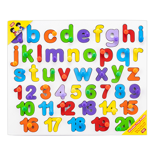Wooden Alphabet And Number Puzzle Set - Age 3+ , Multicolor, Precision Crafted, Non-toxic, Attractive Knobs For Engaging Learning