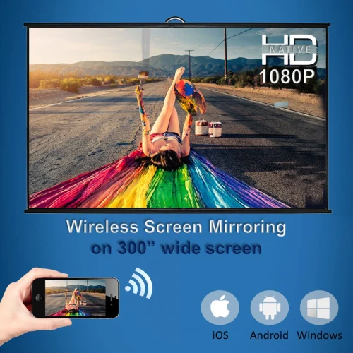 Egate L9 Pro Max Android Projector - 7500 Lumens Brightness, 240 Inch Projection Size , 1920x1080 Resolution, 5000:1 Contrast Ratio, Portable Design