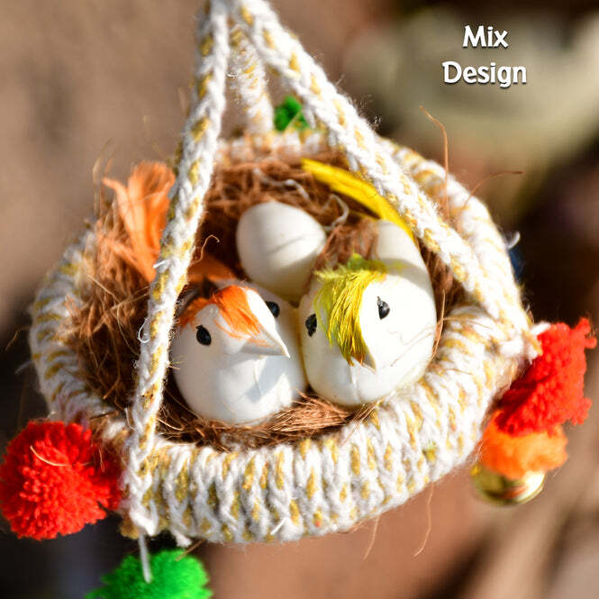 Artificial Jute Hanging Birds Nest Jhumar - Handmade, 18x12x7 Cm | Multi-color, Ideal For Home & Balcony Decor, Unique Gift For Housewarming & Anniversaries