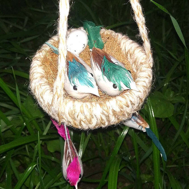 Artificial Jute Hanging Birds Nest Jhumar - Handmade, 18x12x7 Cm | Multi-color, Ideal For Home & Balcony Decor, Unique Gift For Housewarming & Anniversaries