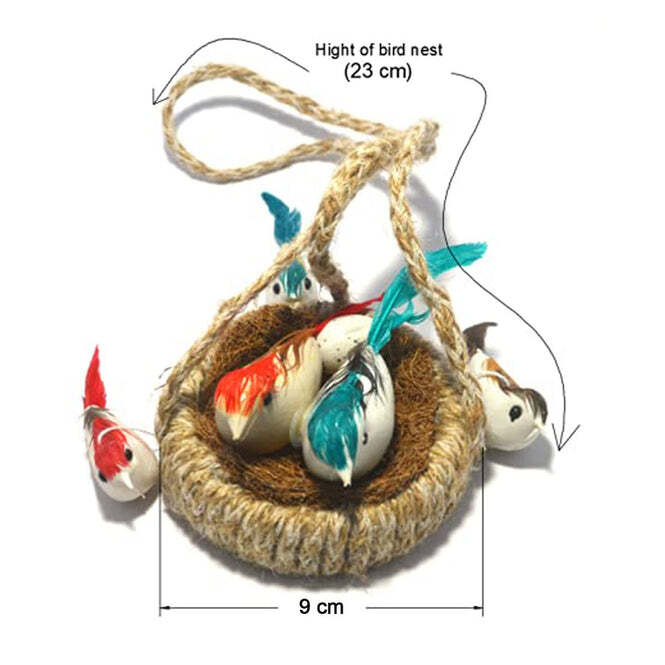 Artificial Jute Hanging Birds Nest Jhumar - Handmade, 18x12x7 Cm | Multi-color, Ideal For Home & Balcony Decor, Unique Gift For Housewarming & Anniversaries