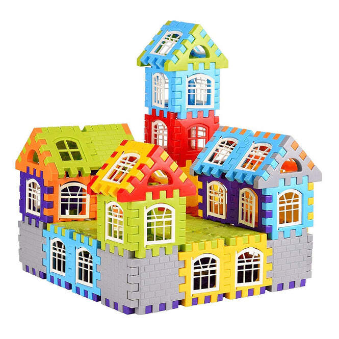 House Blocks Toy - Plastic Material, 27x30x6 Cm Dimensions | Multi-color, Lightweight, Ideal For Amusement Park And School Play