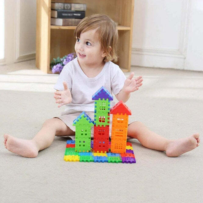 House Blocks Toy - Plastic Material, 27x30x6 Cm Dimensions | Multi-color, Lightweight, Ideal For Amusement Park And School Play