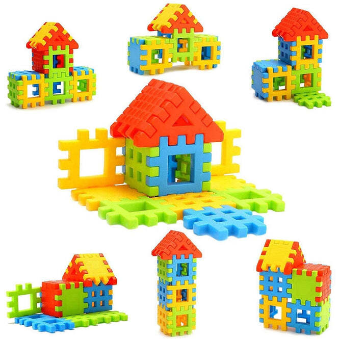House Blocks Toy - Plastic Material, 27x30x6 Cm Dimensions | Multi-color, Lightweight, Ideal For Amusement Park And School Play