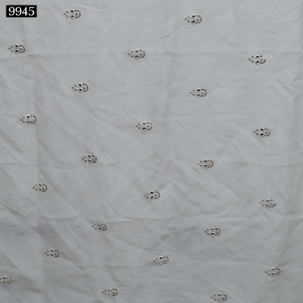 Mirror Butti - White Georgette, 44 Meter Width | Sequence Embroidery, Digital Print, All Fabric Types, Light In Weight, Multi-style Usage