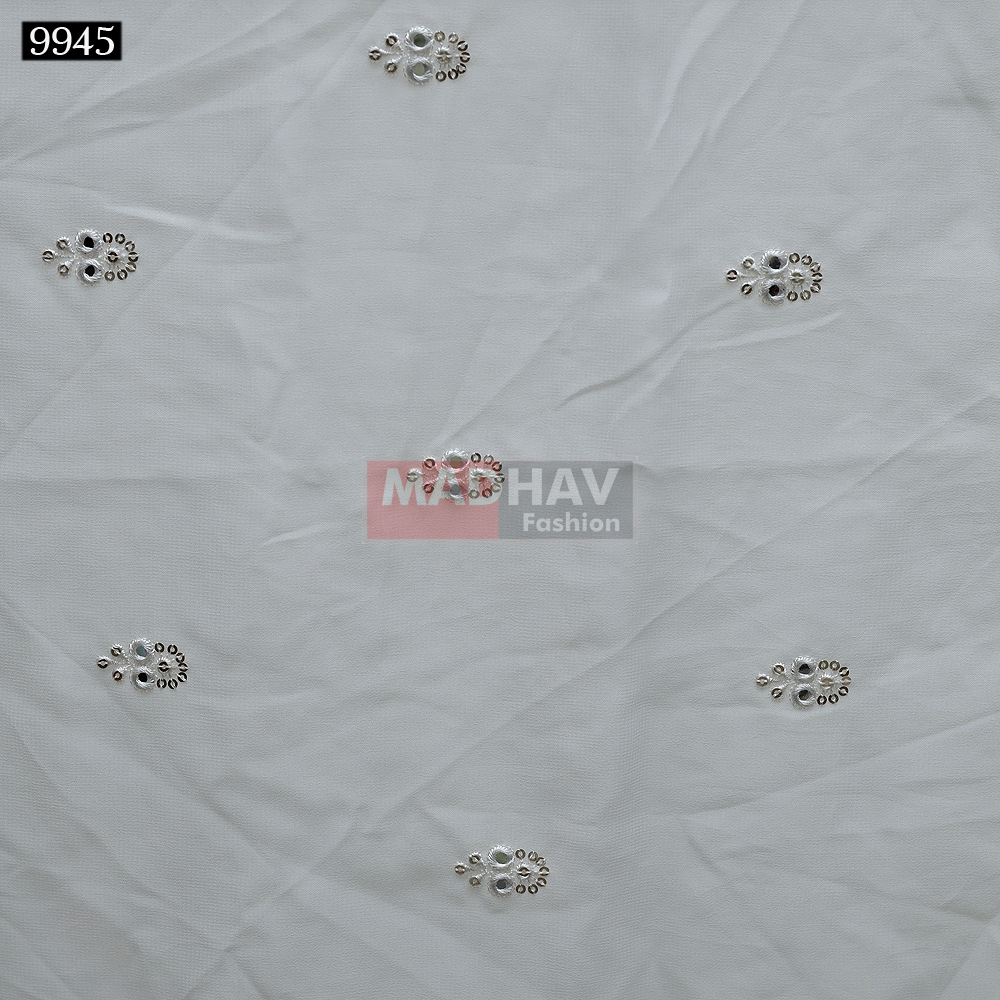 Mirror Butti - White Georgette, 44 Meter Width | Sequence Embroidery, Digital Print, All Fabric Types, Light In Weight, Multi-style Usage