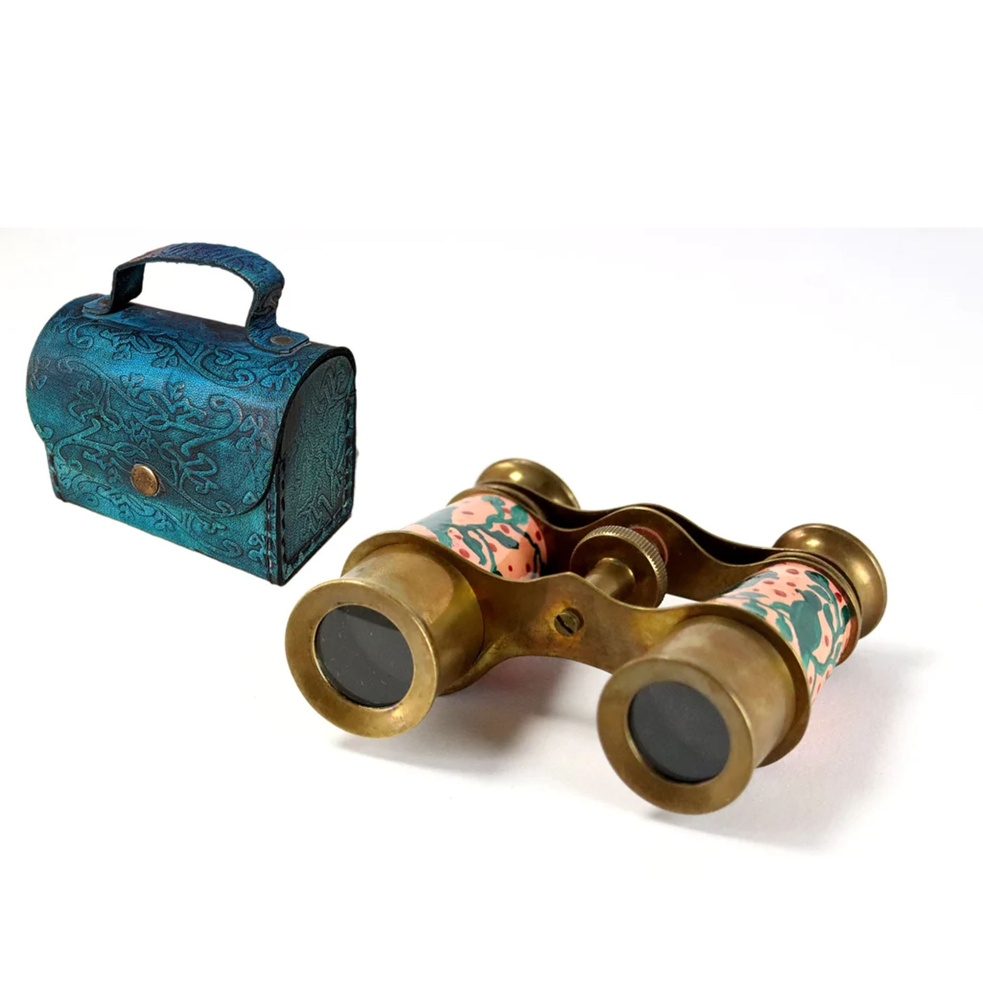 Brown Birds Design Binoculars Antique Brass Binocular With Leather Case Antique Binocular
