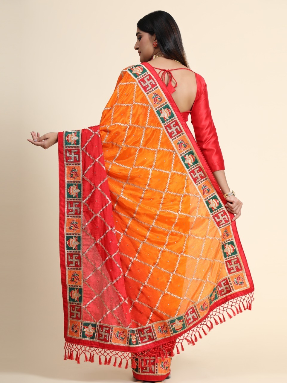 Orange-red Kuhu Orange1 Soft Silk Saree