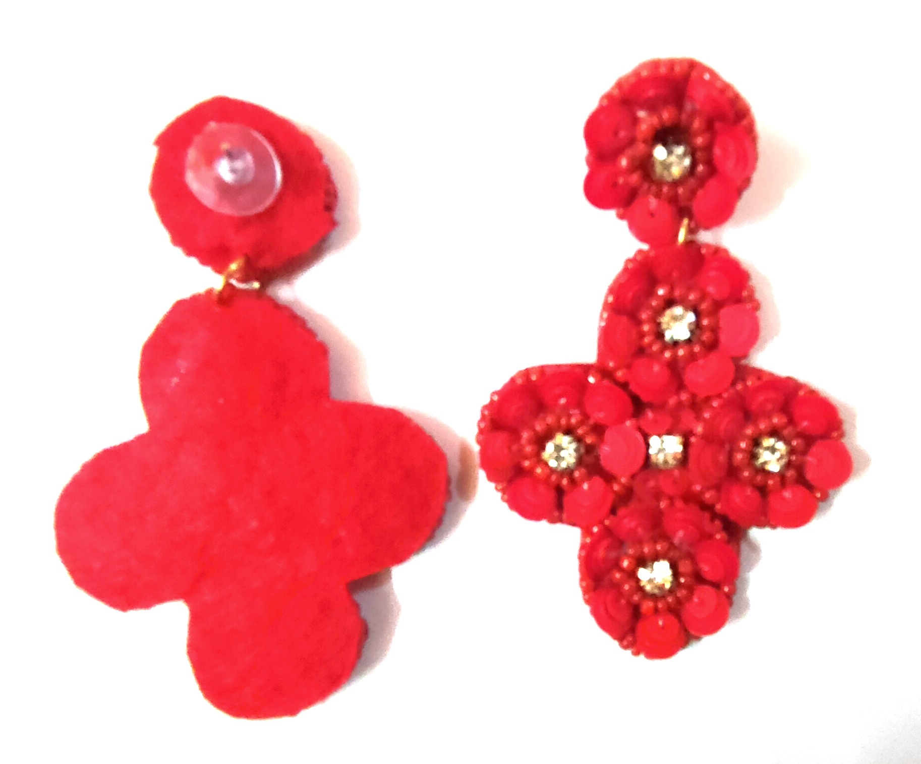 Handmade Beads Earrings - Sequin Beads, 2x2 Inches, Red | Durable Material, Elegant Design, Fashion Accessory For Women, Dangle Style