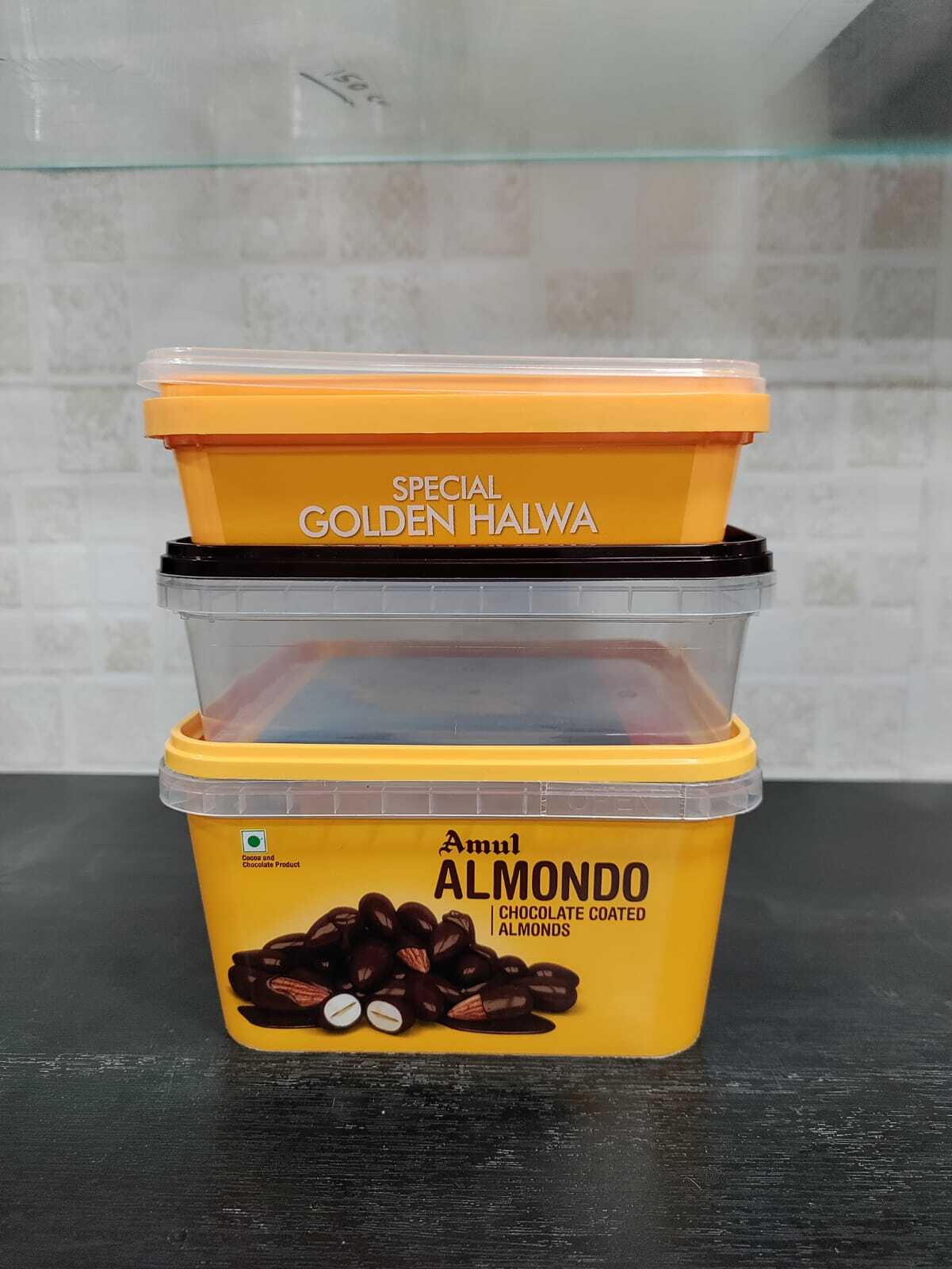 Tamper Proof Square Container - 250 Gram Transparent Plastic | Reusable, Customized For Sweets, Available In 250gm, 500gm, 1000gm Sizes