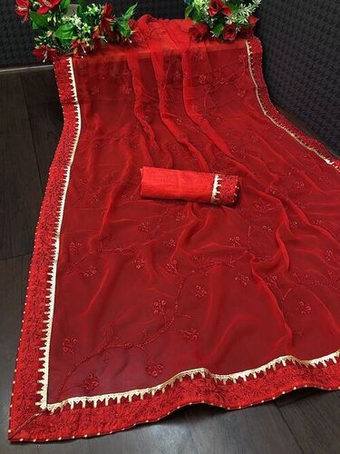 कैज़ुअल जेन्सी रेड जॉर्जेट साड़ी