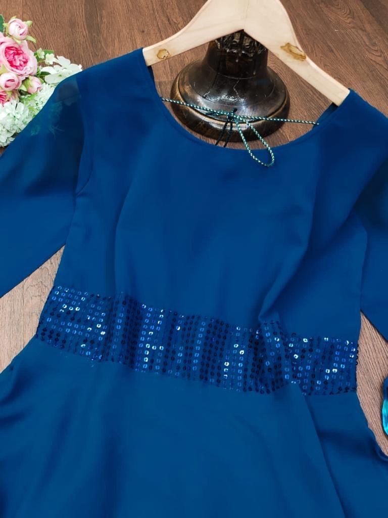 Blue Women Fox Georgette And Sequence Embroidery With Full Lining Kurtis