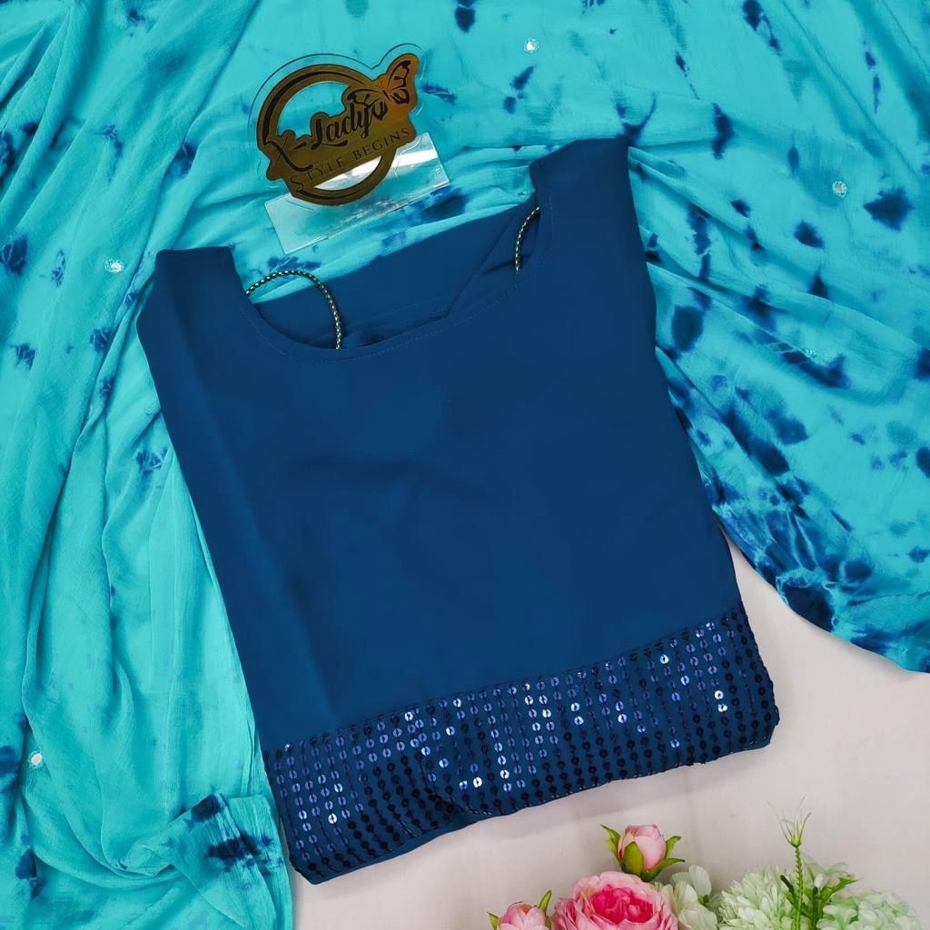 Blue Women Fox Georgette And Sequence Embroidery With Full Lining Kurtis