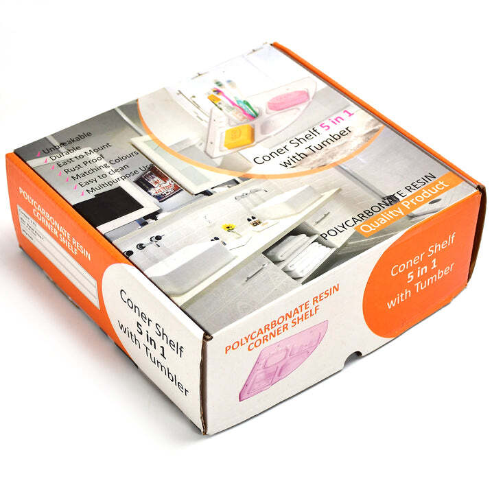 Corner Shelf 5 In 1 With Tumber Soap Dish - Plastic, 26x24x9 Cm | Mix Color, Versatile Design For Efficient Space Utilization