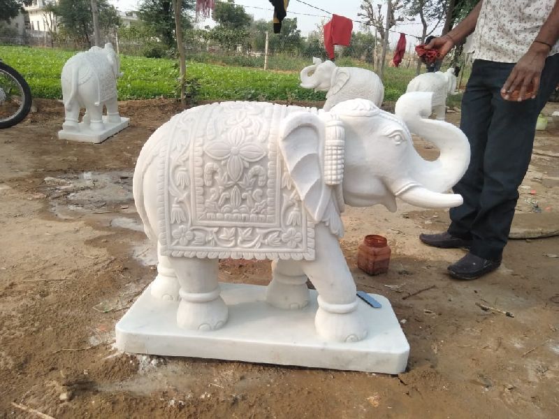 White Carved Elephant Statue