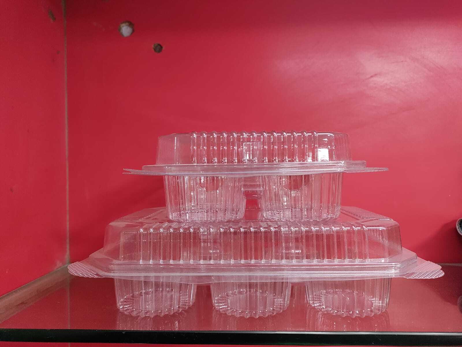 Muffine Hinged Boxes - 250 Gram Transparent Pp Rectangular Container | Customizable For Sweets And Soan Papdi, Ideal For 4 Pc And 6 Pc Packs