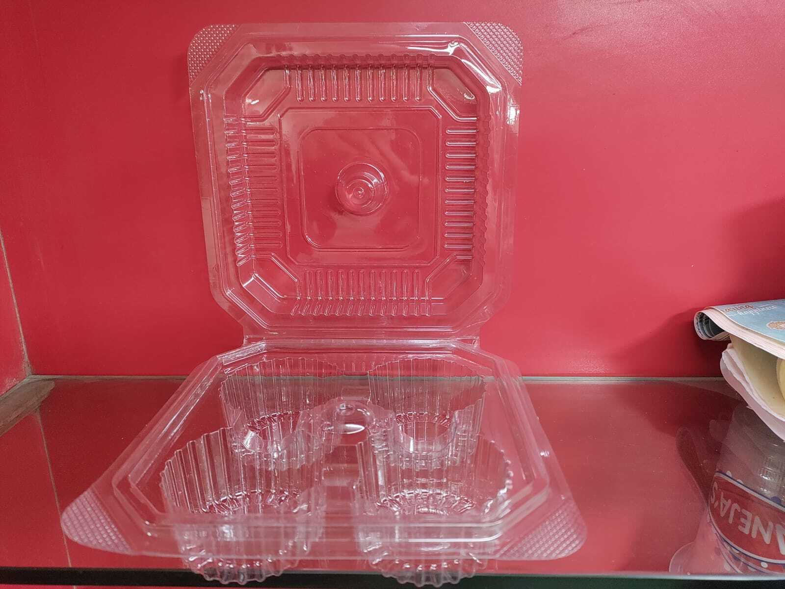 Muffine Hinged Boxes - 250 Gram Transparent Pp Rectangular Container | Customizable For Sweets And Soan Papdi, Ideal For 4 Pc And 6 Pc Packs