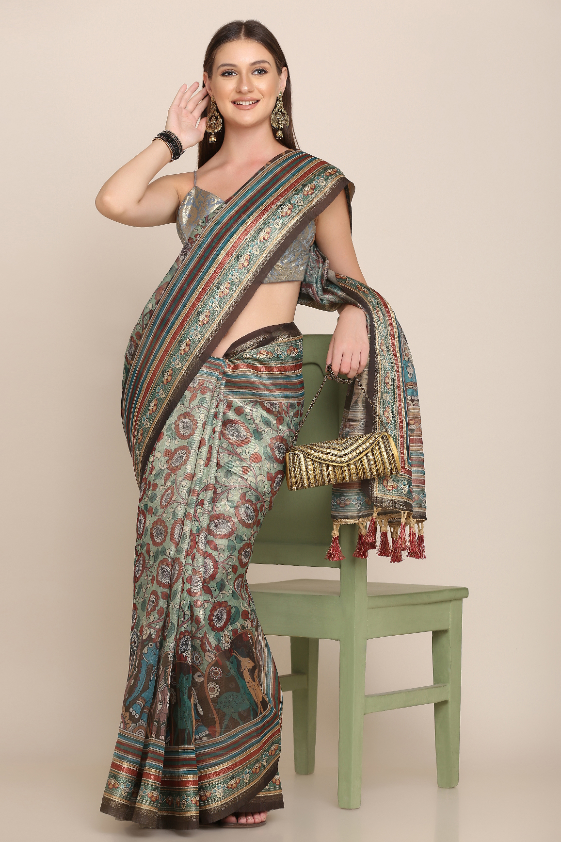 Kalamkari Pattern Digital Printed Saree