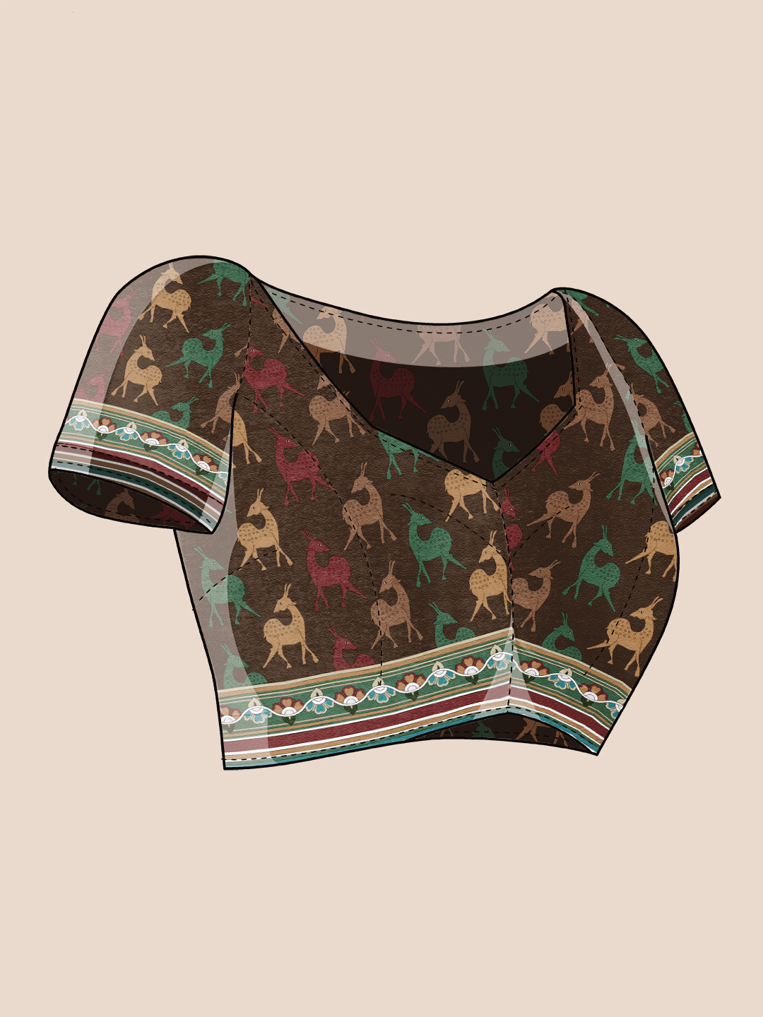 Kalamkari Pattern Digital Printed Saree