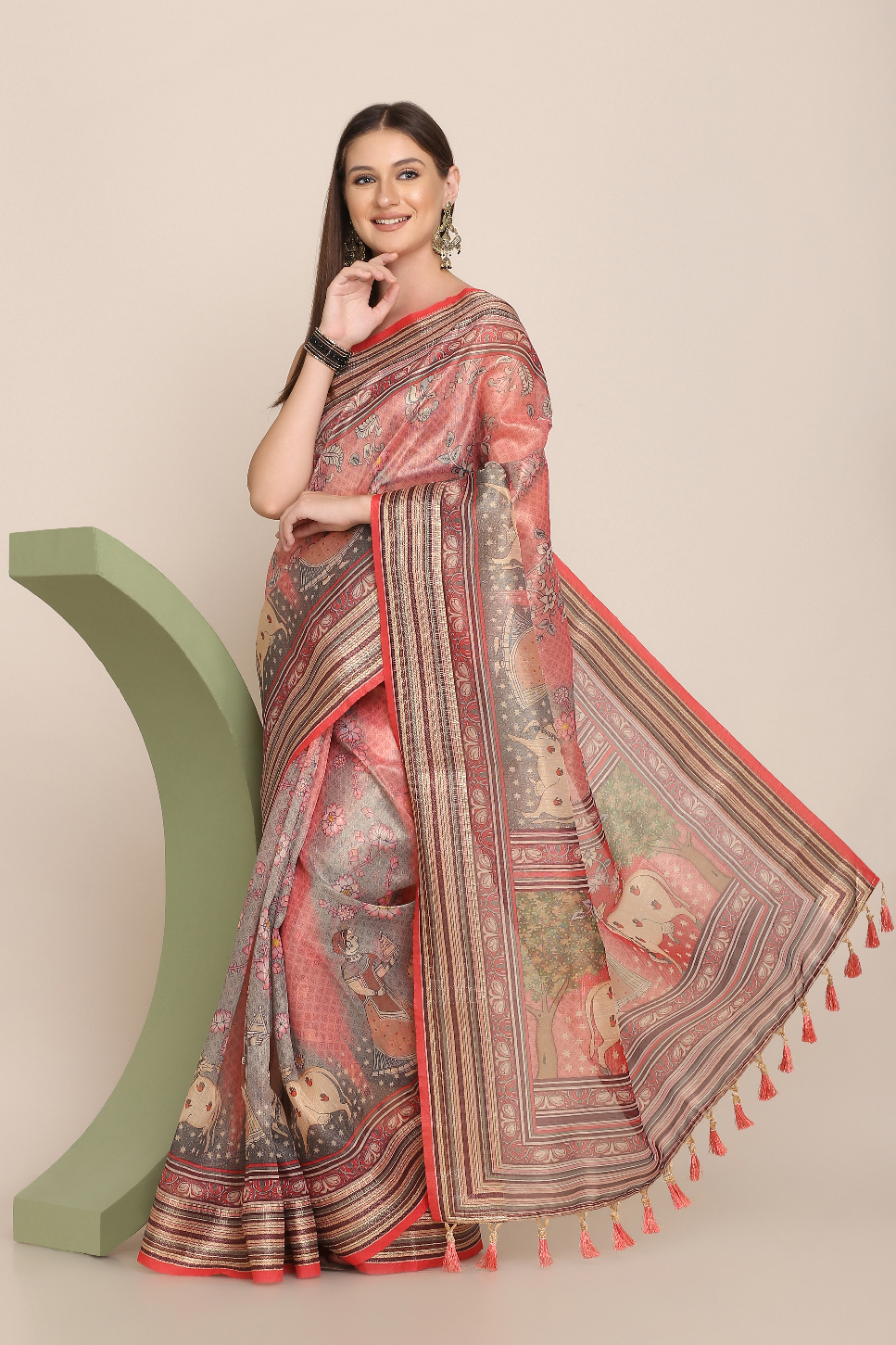 Ikkat Pattern Digital Printed Saree