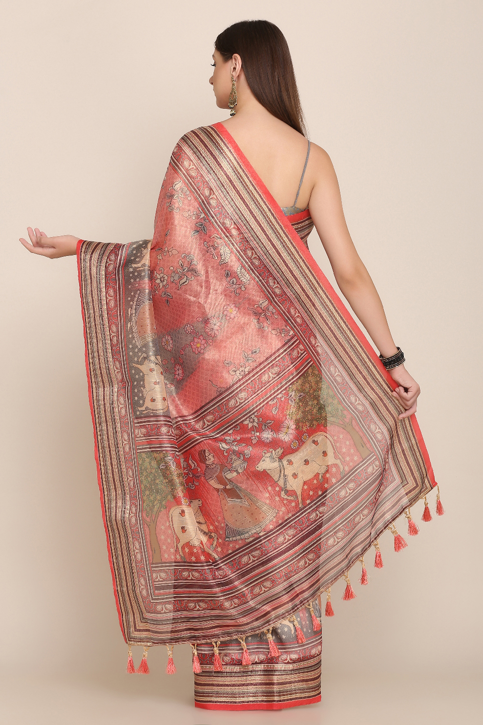 Ikkat Pattern Digital Printed Saree