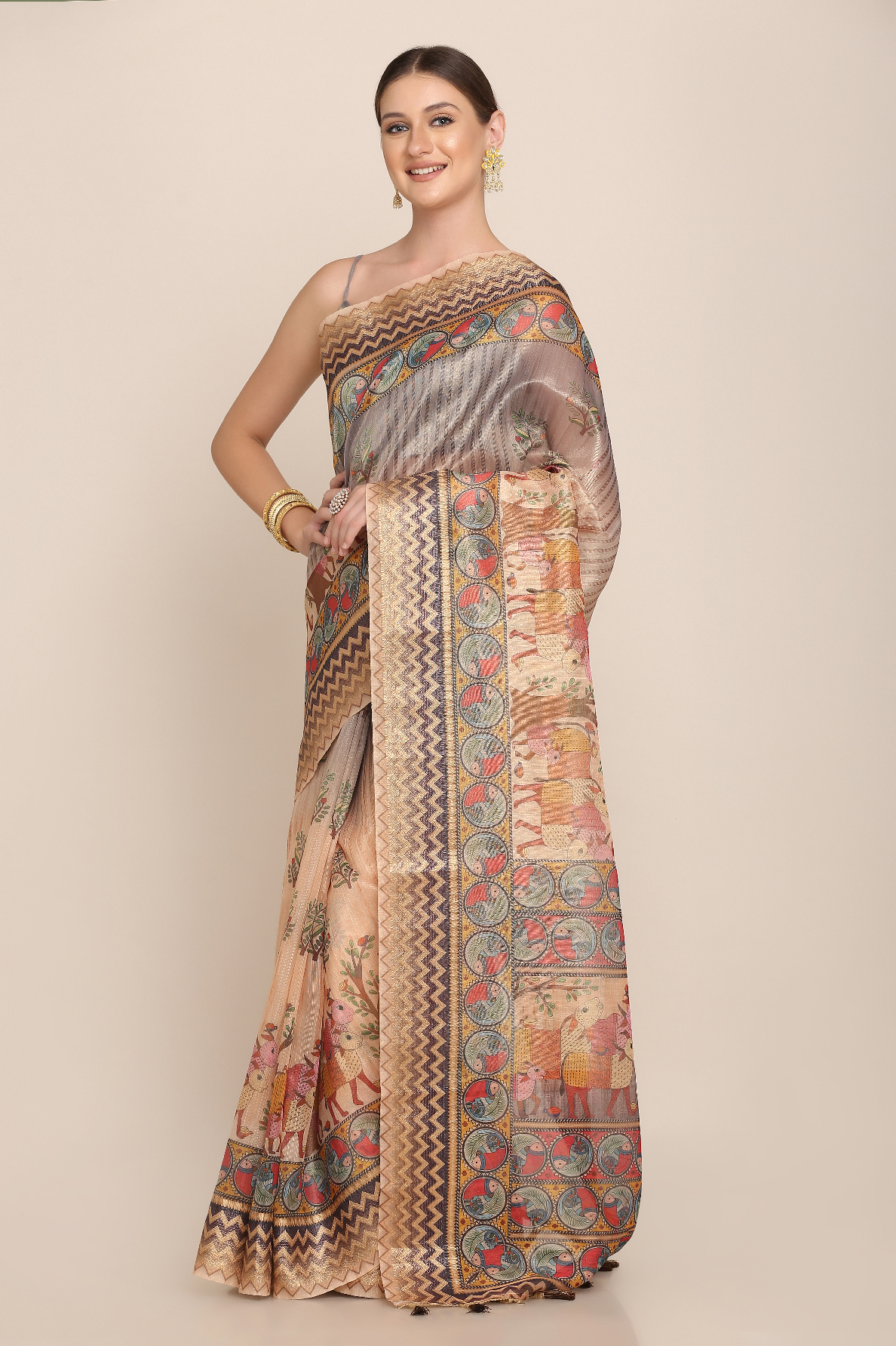 Gond Painting Digital Printed Saree