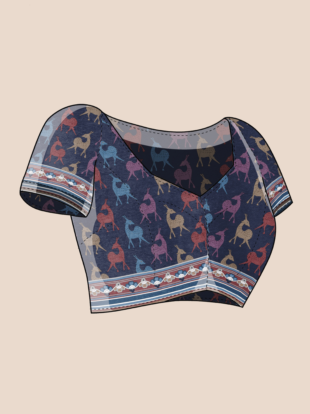 Kalamkari Pattern Digital Saree