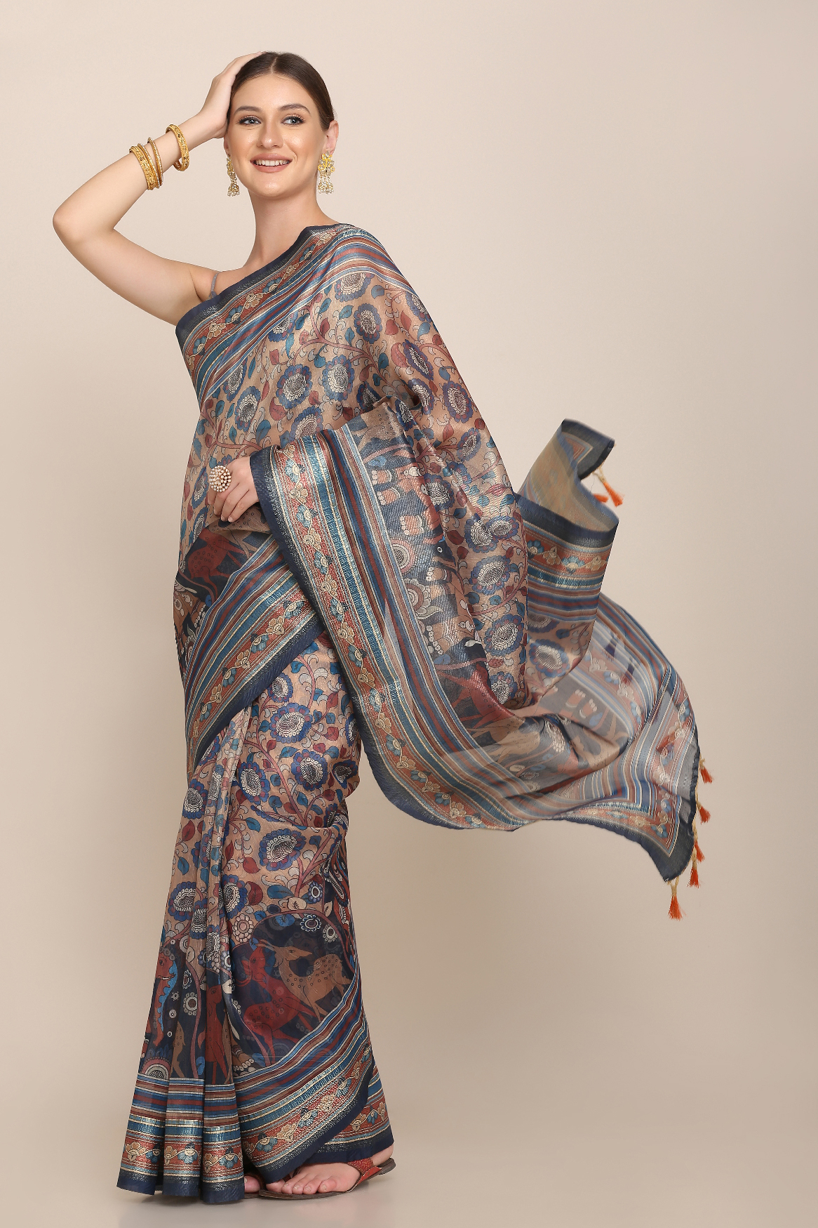 Kalamkari Pattern Digital Saree