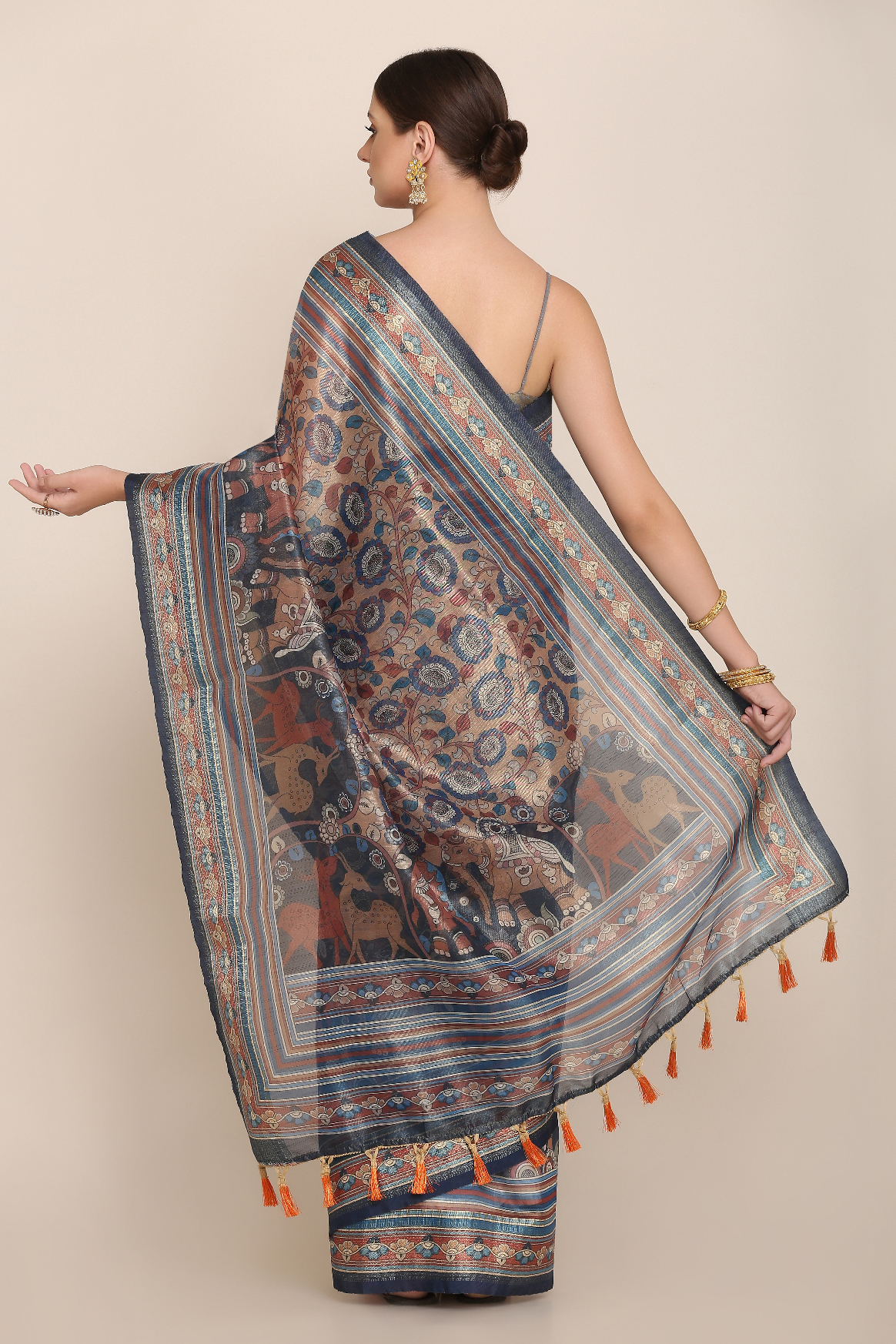 Kalamkari Pattern Digital Saree