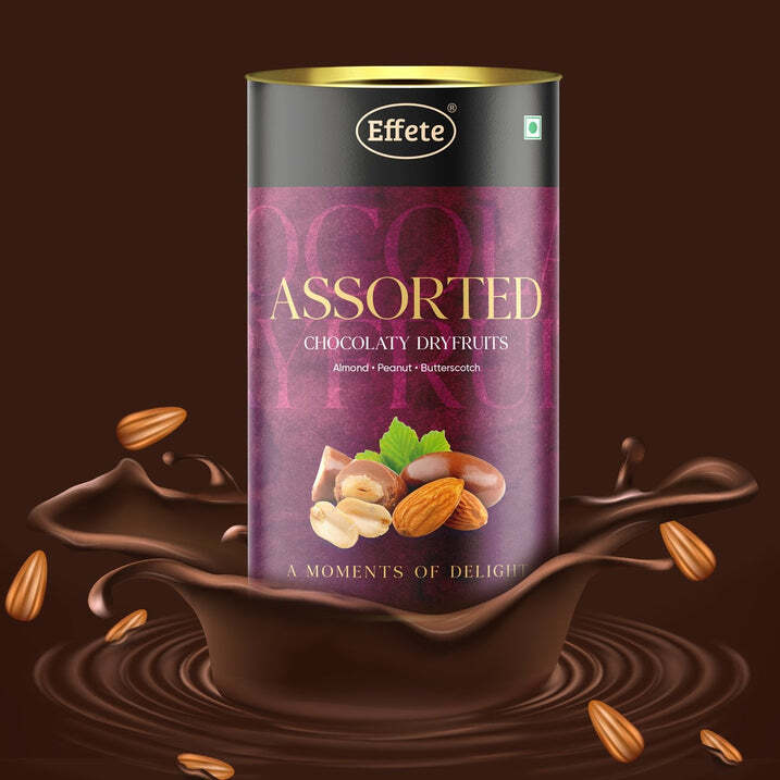 Effete Assorted Chocolate Dryfruits - 576 Kcal Energy, 11.3 G Protein, 47.6 G Carbohydrate, 37.8 G Fat | Rich Chocolate Material, Deliciously Infused Dry Fruits