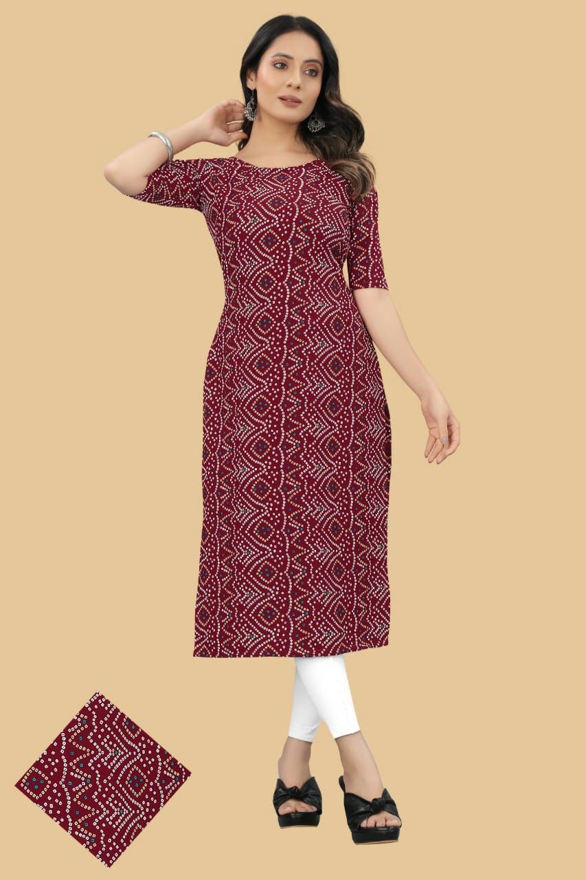 Printed Kurtis - Heavy American Crepe Fabric, Sizes S(36) To Xxxxl(48), 4 Beautiful Digital Print Colors, Washable, Ideal For All Seasons